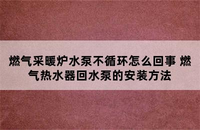 燃气采暖炉水泵不循环怎么回事 燃气热水器回水泵的安装方法